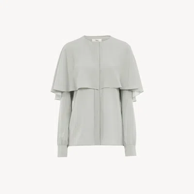 Chloé Cape Blouse In Silk Georgette Green Size 12 100% Silk, Pinctada Maxima, Farmed, Coo Australia