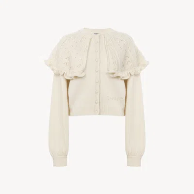 Chloé Cape Cardigan In A Wool & Cashmere Knit In Neutral