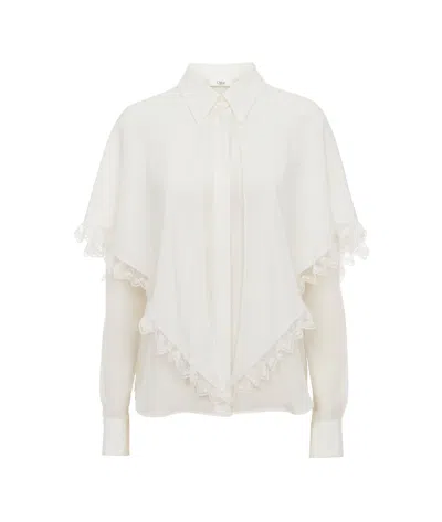 Chloé Cape Overlay Silk Blouse In White