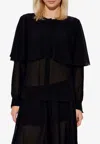 Chloé Blouse Cape En Georgette De Soie Femme Noir Taille 40 100% Soie, Pinctada Maxima, Farmed, Coo Austra In Black