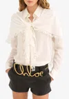 Chloé Lace-trimmed Draped Layered Silk-crepe De Chine Shirt In White