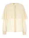 Chloé Long-sleeved Cape Blouse In Silk Georgette In White