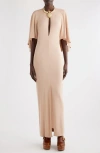 Chloé Long Cape Dress In Crêpe Jersey Pink Size 14 100% Viscose In Delicate Pink 680