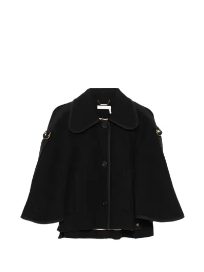 Pre-owned Chloé Cape-collar Coat In Black