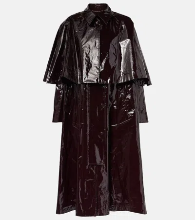 Chloé Lacquered Cotton Long Trench Coat In Dark Brown