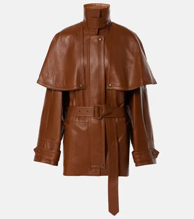 Chloé Caped Cropped Leather Trench Coat In Ochre Delight