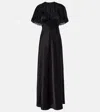Chloé Cape-effect Lace-trimmed Silk-satin Gown In Black