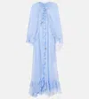 Chloé Robe Cape Longue Volantée En Mousseline De Soie Femme Bleu Taille 38 100% Soie In Idyllic Blue