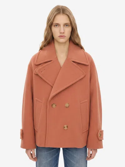 Chloé Cappotto Corto Oversize In Lana In Pink