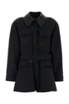 Chloé Wool Belted Jacket With Leather Collar Clothing In Black