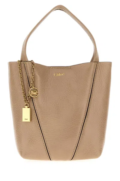 Chloé Cappuccino Leather Small Spin Shopping Bag In Brown