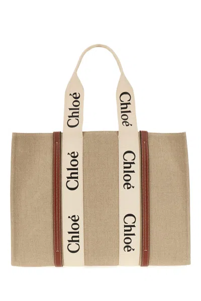 Chloé Cappuccino Linen Large Woody Shopping Bag
