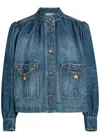 Chloé Blue Jacket With High Neck And Chain Detail On The Front In Denim Woman In Blue