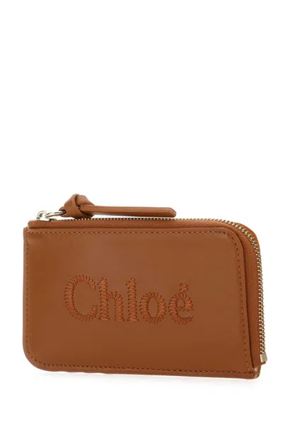 Chloé Caramel Leather Card Holder In 247