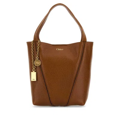 Chloé Chloe Caramel Leather Small Spin Shopping Bag In Brown