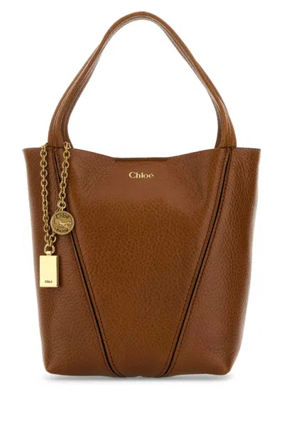 CHLOÉ CARAMEL LEATHER SMALL SPIN SHOPPING BAG