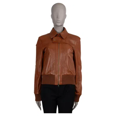 Pre-owned Chloé Chloe Caramello Brown Leather 2024 Bomber Jacket 38 S