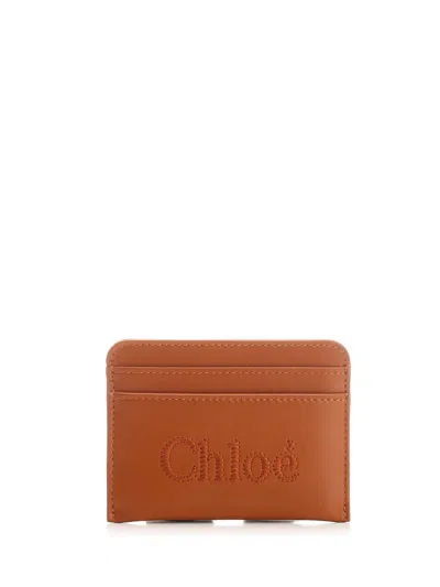 Chloé Sense Leather Card Case In Orange