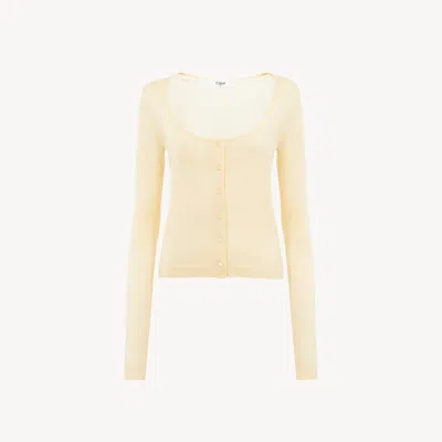 Chloé Scoop-neck Fitted Cardigan In Superfine Wool Knit In Yellow
