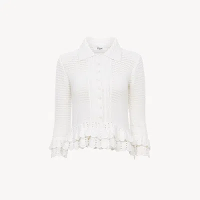Chloé Cardigan Ajusté À Volants En Crochet Femme Blanc Taille Xs 100% Coton, Pinctada Maxima, Farmed, Coo In White