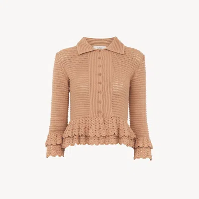 CHLOÉ CARDIGAN AJUSTÉ À VOLANTS EN CROCHET FEMME ROSE TAILLE XS 100% COTON, PINCTADA MAXIMA, FARMED, COO I