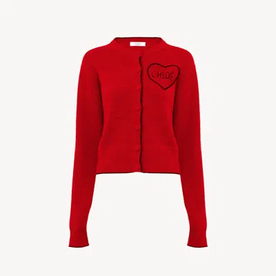 Chloé Cardigan Ajusté En Maille De Laine Et Cachemire À Logo In Red