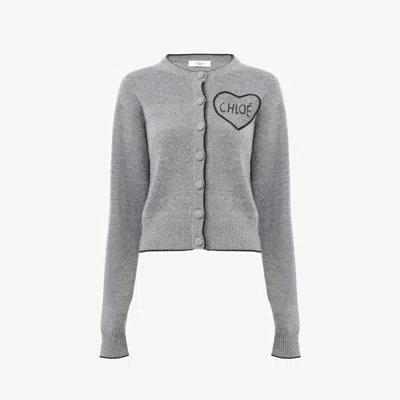 Chloé Cardigan Ajusté En Maille De Laine Et Cachemire À Logo In Gray