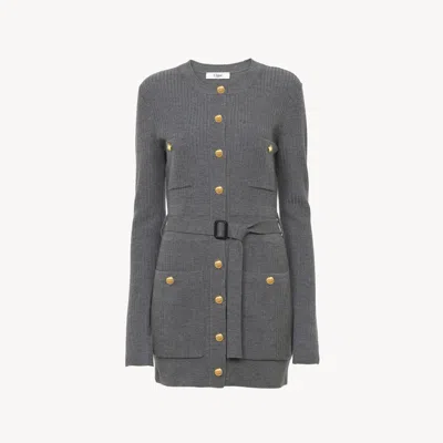 CHLOÉ LONG FITTED CARDIGAN IN WOOL KNIT GREY SIZE M 81% WOOL, 19% VISCOSE