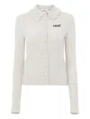 Chloé Wool Cardigan Logo Long Sleeves Scalloped Collar In Gray