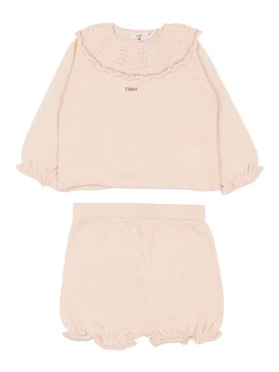 Chloé Kids'  Cardigan+pantalone In Neutral