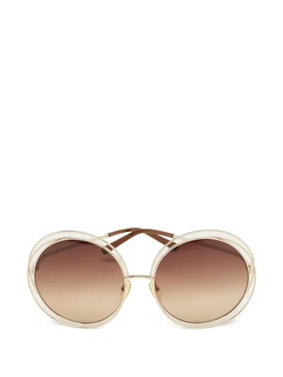 Pre-owned Chloé Carlina Round-frame Sunglasses In Gold
