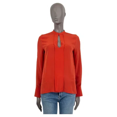Pre-owned Chloé Chloe Carmine Red Silk Oversized Keyhole Blouse Shirt 36 Xs