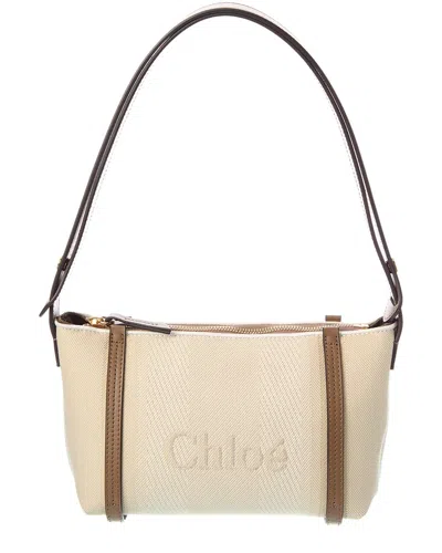 Chloé Carry Canvas & Leather Shoulder Bag In Sand