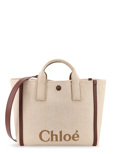 Chloé Chloè Carry Canvas Shoulder Bag With Logo Embroidery