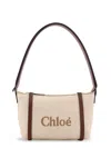 Chloé Chloè Carry Canvas Shoulder Bag With Logo Embroidery