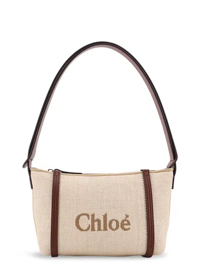 Chloé Chloè Carry Canvas Shoulder Bag With Logo Embroidery