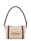 Chloé Chloè Carry Canvas Shoulder Bag With Logo Embroidery