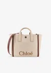 Chloé Chlo Chlo Carry Canvas Shoulder Bag With Logo Embroidery In Sand