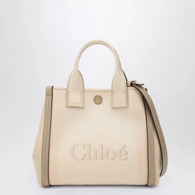 Chloé Carry Small Tote Bag In Blushy Beige Canvas In Pink