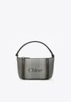 Chloé Carry Striped Canvas Shoulder Bag In Green