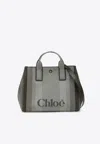 Chloé Small Carry Striped Canvas Tote Bag In Green