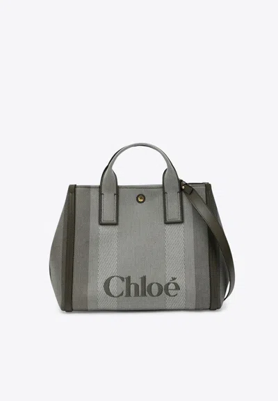 CHLOÉ CARRY STRIPED CANVAS TOTE BAG