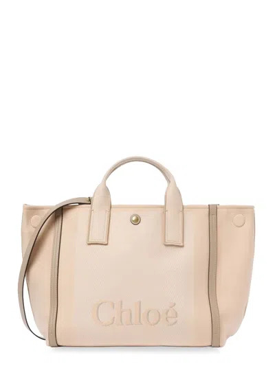 Chloé Carry Striped Jacquard Fabric Crossbody Bag With Oversized Logo On The Front In Pink