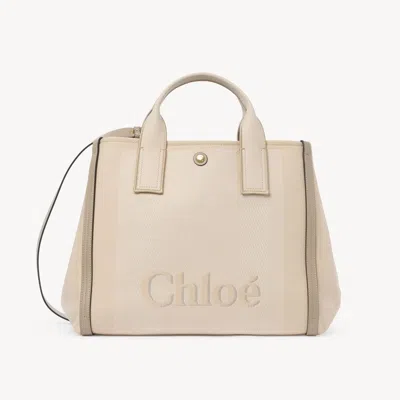 Chloé Carry Tote Bag In Canvas Beige Size Onesize 91% Cotton, 6% Polyester, 3% Textile Fibers In Sand
