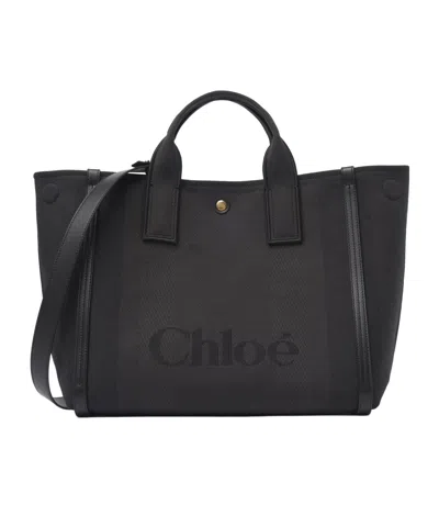 Chloé Carry Tote Bag In Canvas In Black