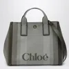 Chloé Carry Small Tote Bag In Dark Green Striped Canvas