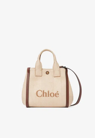Chloé Carry Tote Bag In Raffia-effect Fibers In Sand