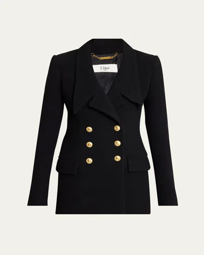 CHLOÉ CASCADE-LAPEL DOUBLE-BREASTED BOUCLE JACKET