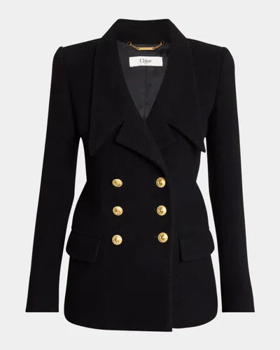 Chloé Cascade-lapel Double-breasted Boucle Jacket In Black