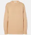 Chloé Oversized Knitted Sweater In Cashmere & Cotton Pink Size M 100% Cotton In Beige